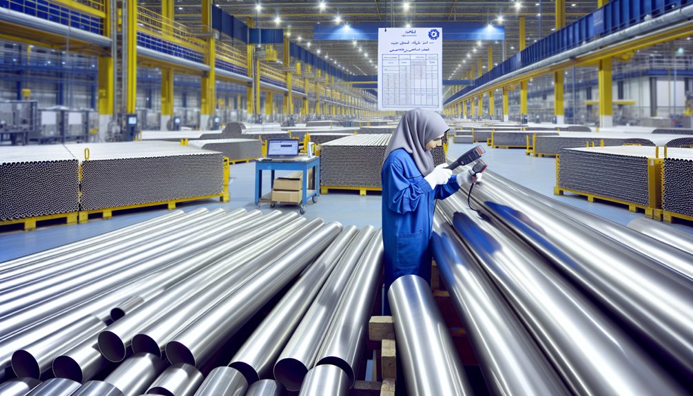 a woman in a stainless steel pipe factory