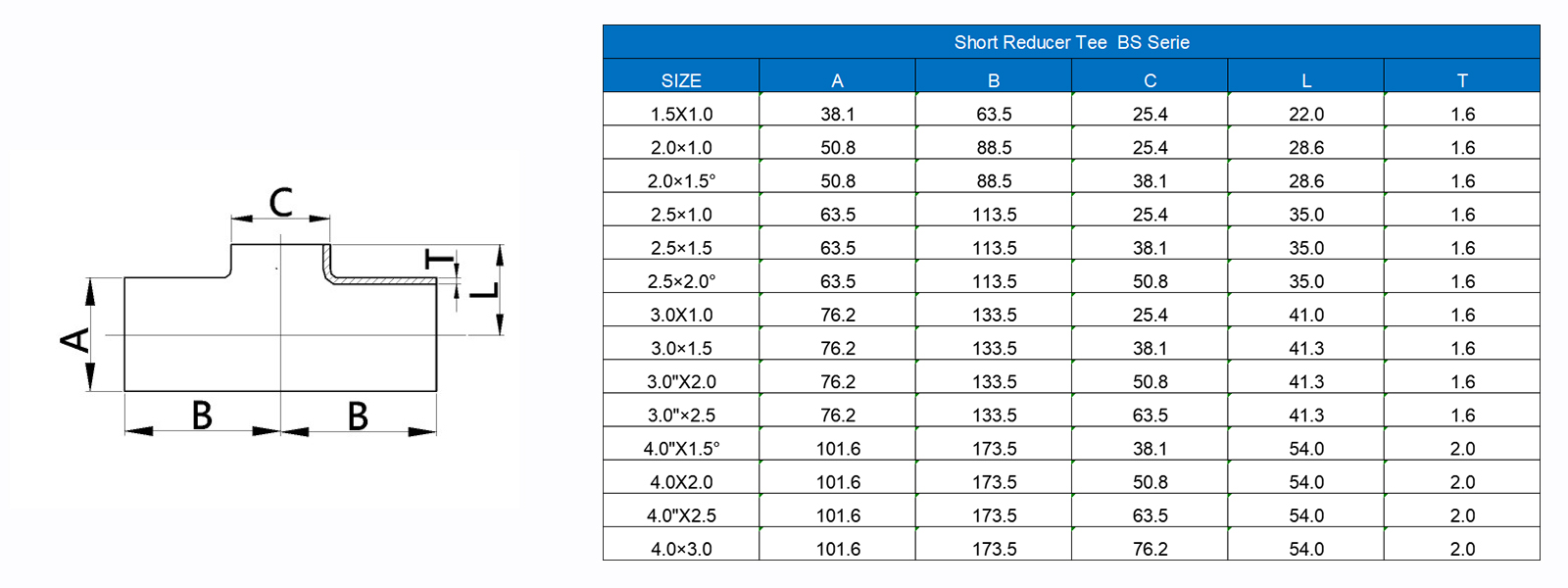 BS series short welded tee