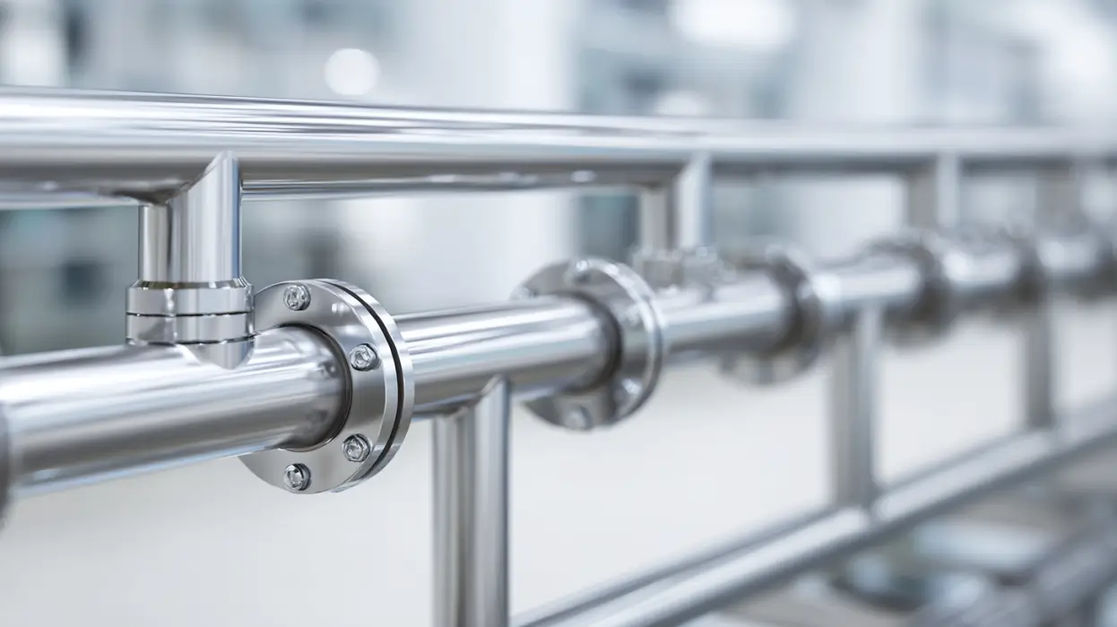 Sanitary stainless steel tubing system installed in a modern food processing facility
